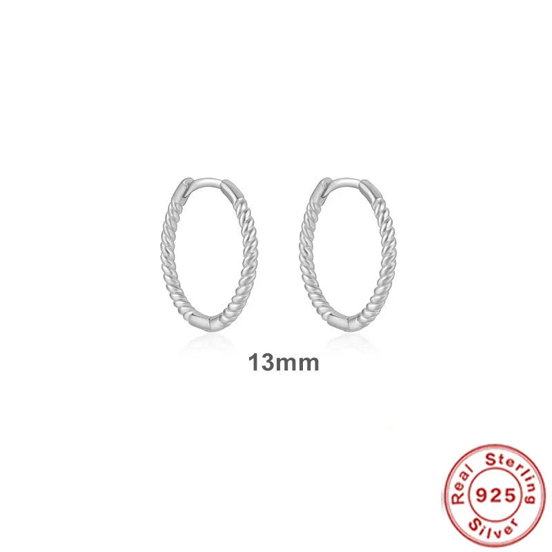 S925 sterling silver twisted string round ring geometric earrings for women on a white background.