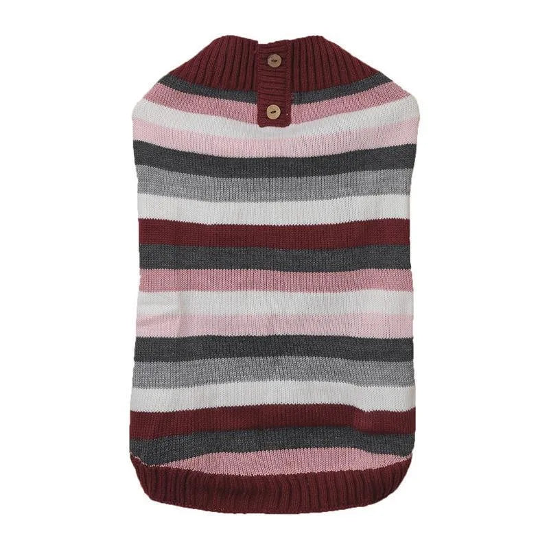 Grey dog sweater with contrast trim, horizontal front zipper, and a button pocket on a small dog.