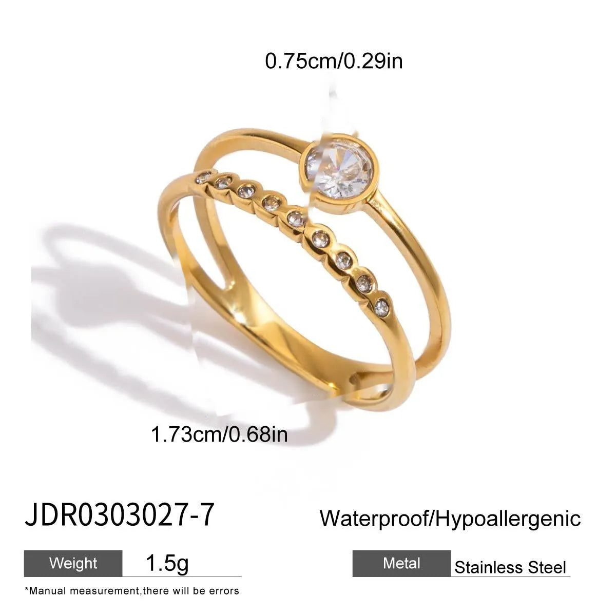 Geometry design titanium steel zircon ring on a hand, showing stainless steel band and contemporary styling.