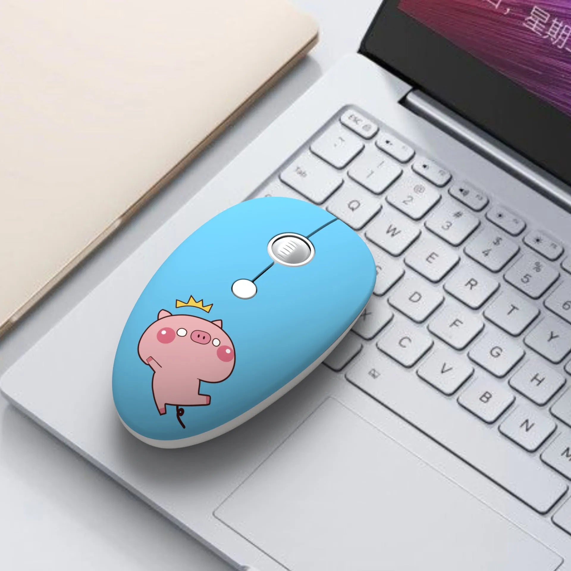 Mini USB wireless mouse for laptop in cartoon animal design colours like blue rabbit and yellow tiger.