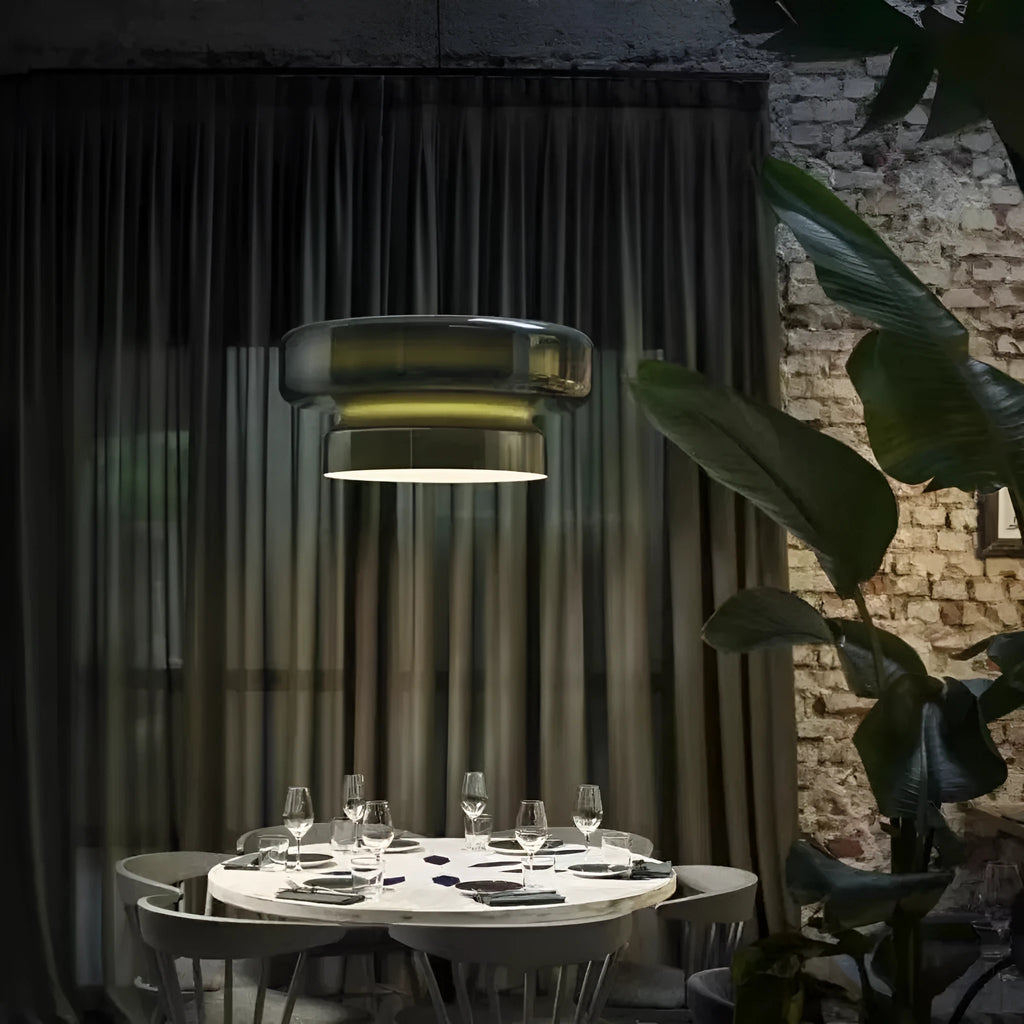 Modern glass chandelier lighting fixture in four colour options with 36cm square dimensions