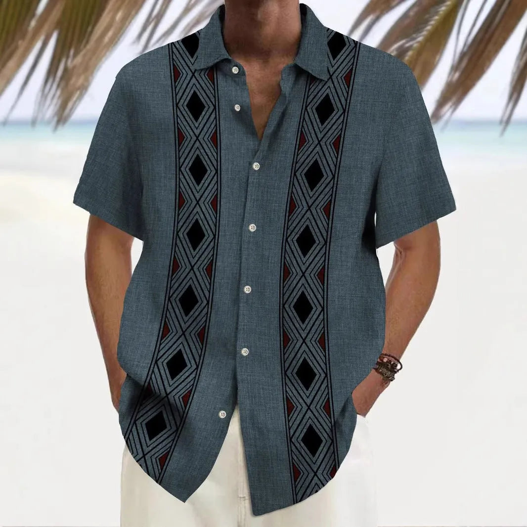 Men's multicolor printed loose shirt cardigan style leisure wear on hanger