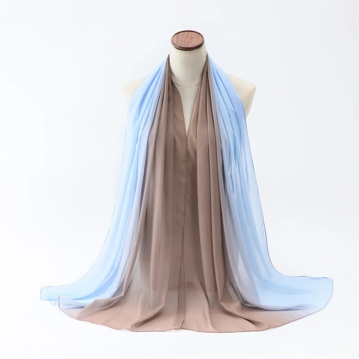 Long bubble towel texture chiffon scarf draped showing its length and colour.