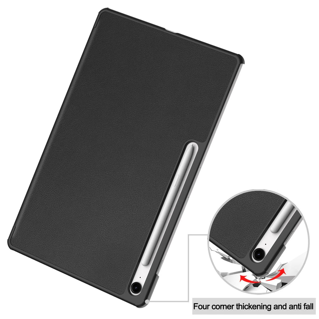 Samsung Tab S10 FE Plus 13.1 inch hard case in tri-fold stand mode showing silk screen design and microfibre lining