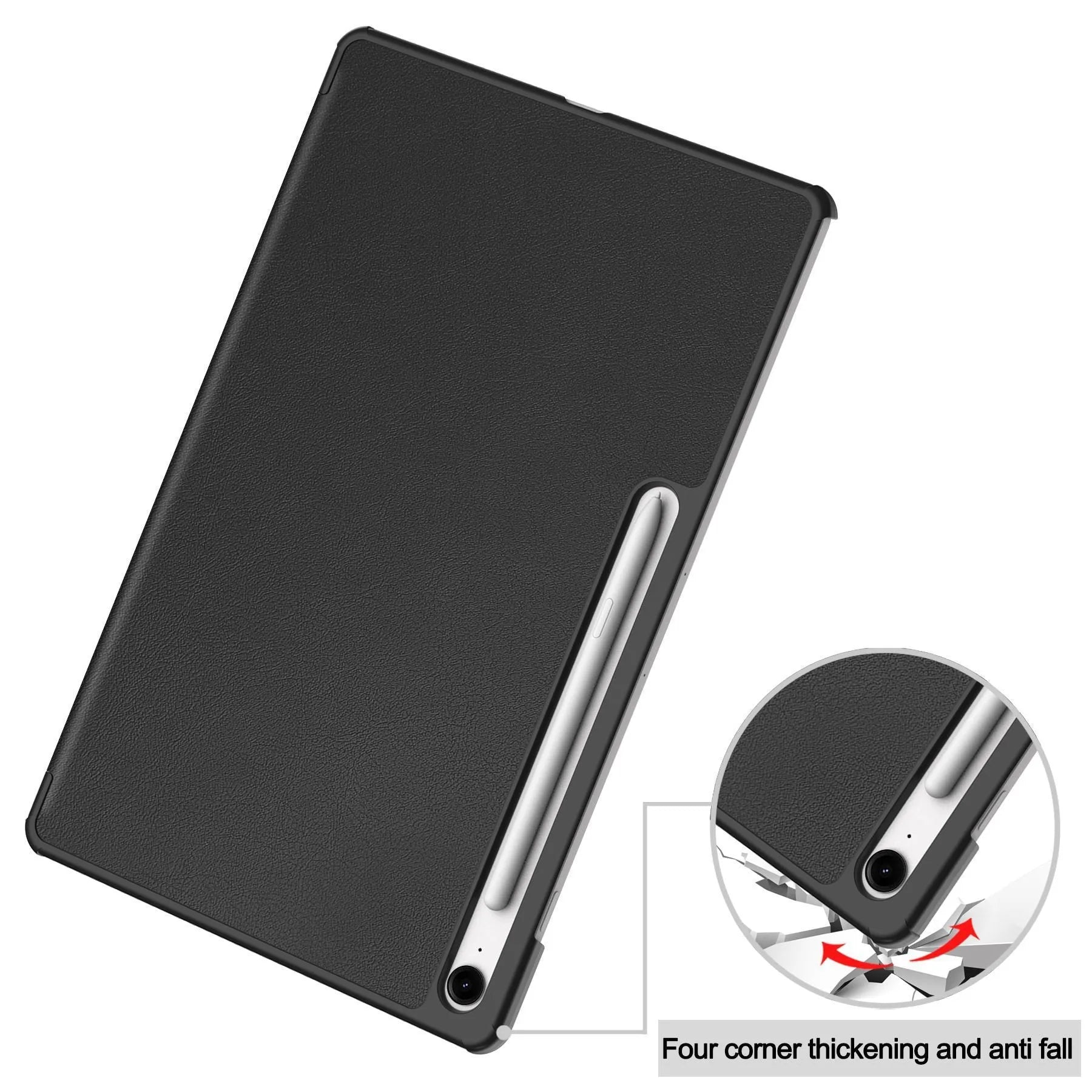 Samsung Tab S10 FE Plus 13.1 inch hard case in tri-fold stand mode showing silk screen design and microfibre lining