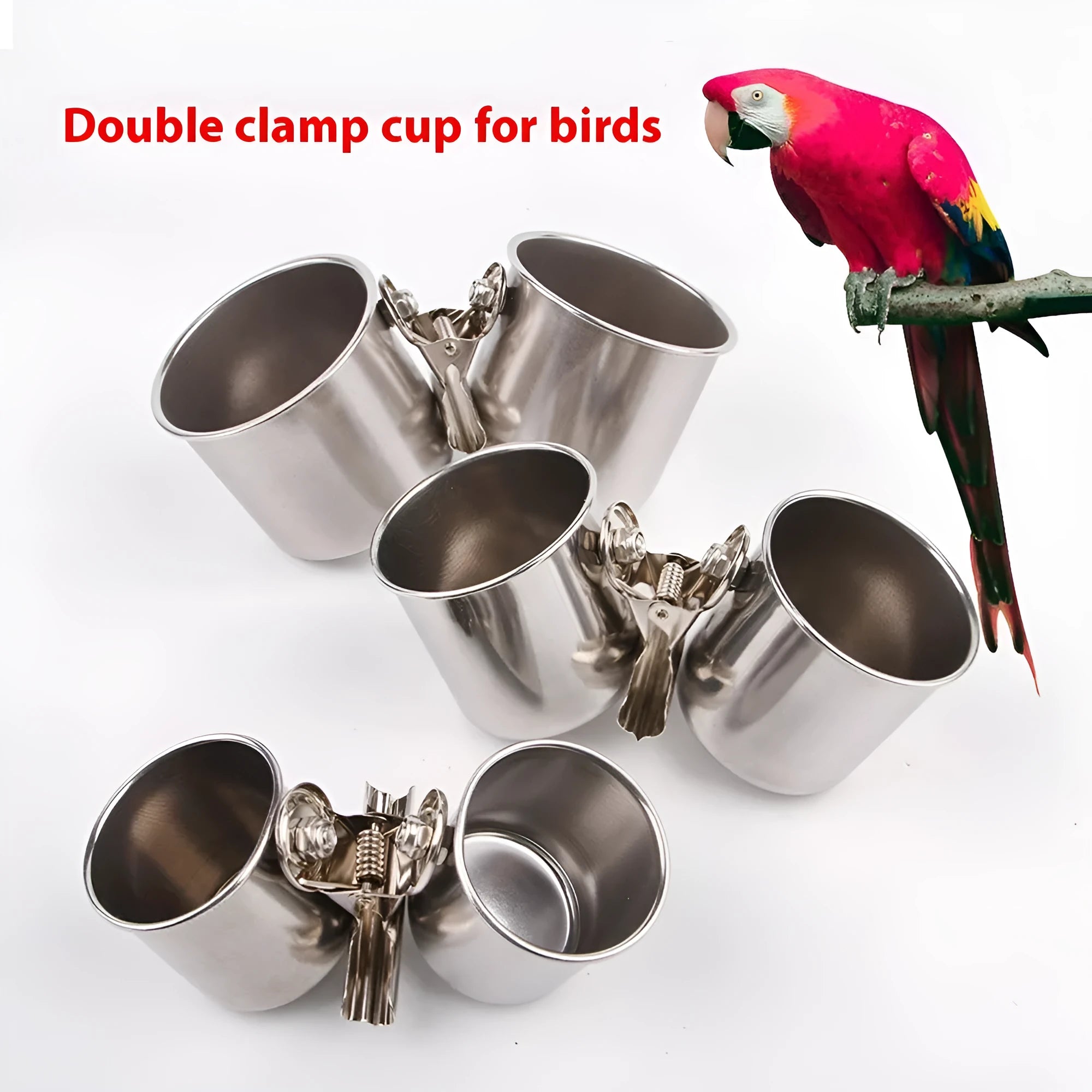Stainless steel bird feeder for outdoor cages in small, medium and large sizes