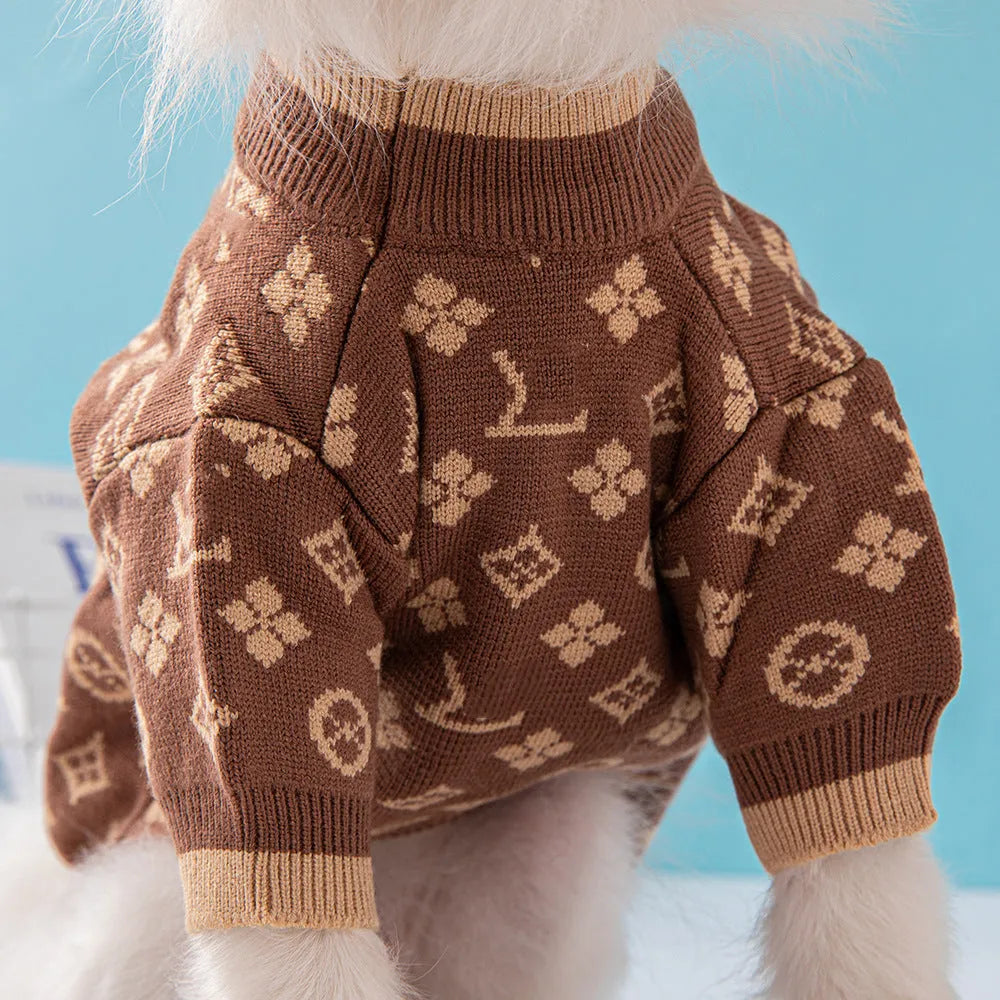 Thick wool dog sweater in monochrome or two-tone colours showing autumn winter pet clothing