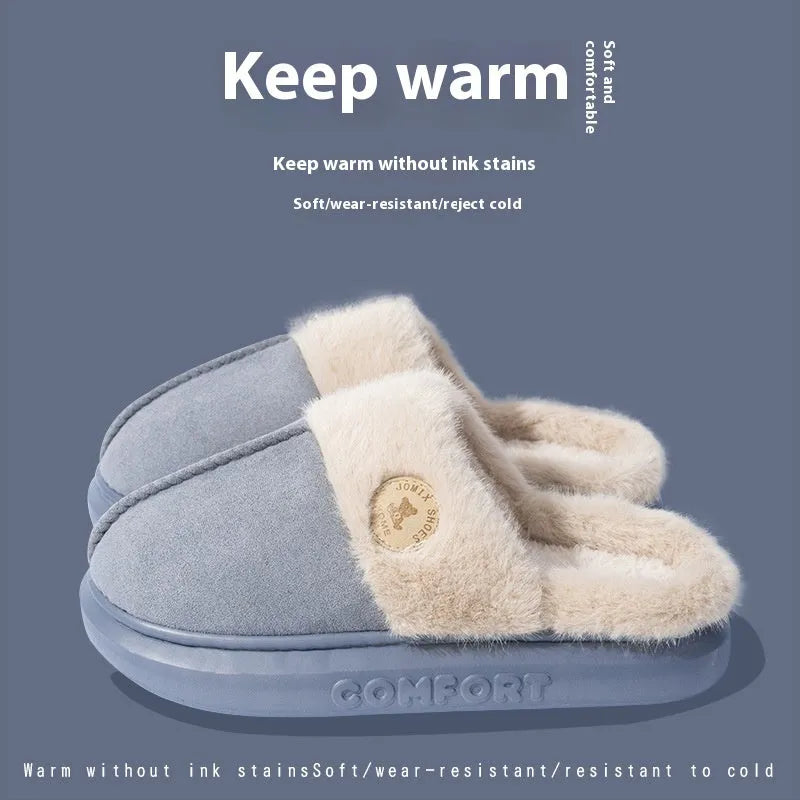 Unisex plush fleece slippers with thick PVC sole in multiple colours