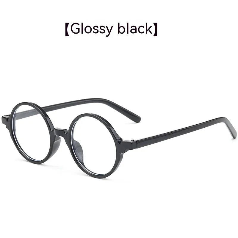 Artistic retro round glasses with PC frame in bright black, sand black, tofu pudding, and transparent grey colours