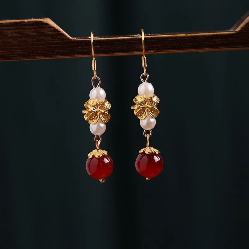 Vintage court style geometric alloy earrings with electroplated 6# colour finish and Han cheongsam inspiration