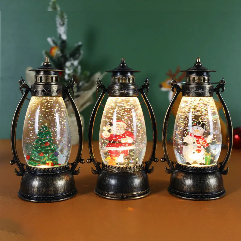 Plastic Christmas oil lamp decoration with light-emitting crystal ball in snowman design
