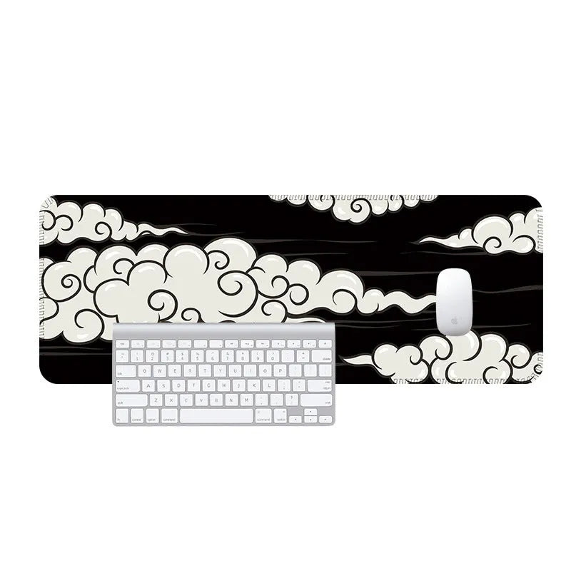 Large natural rubber desk mat with Japanese style simple pattern on a wooden desk.