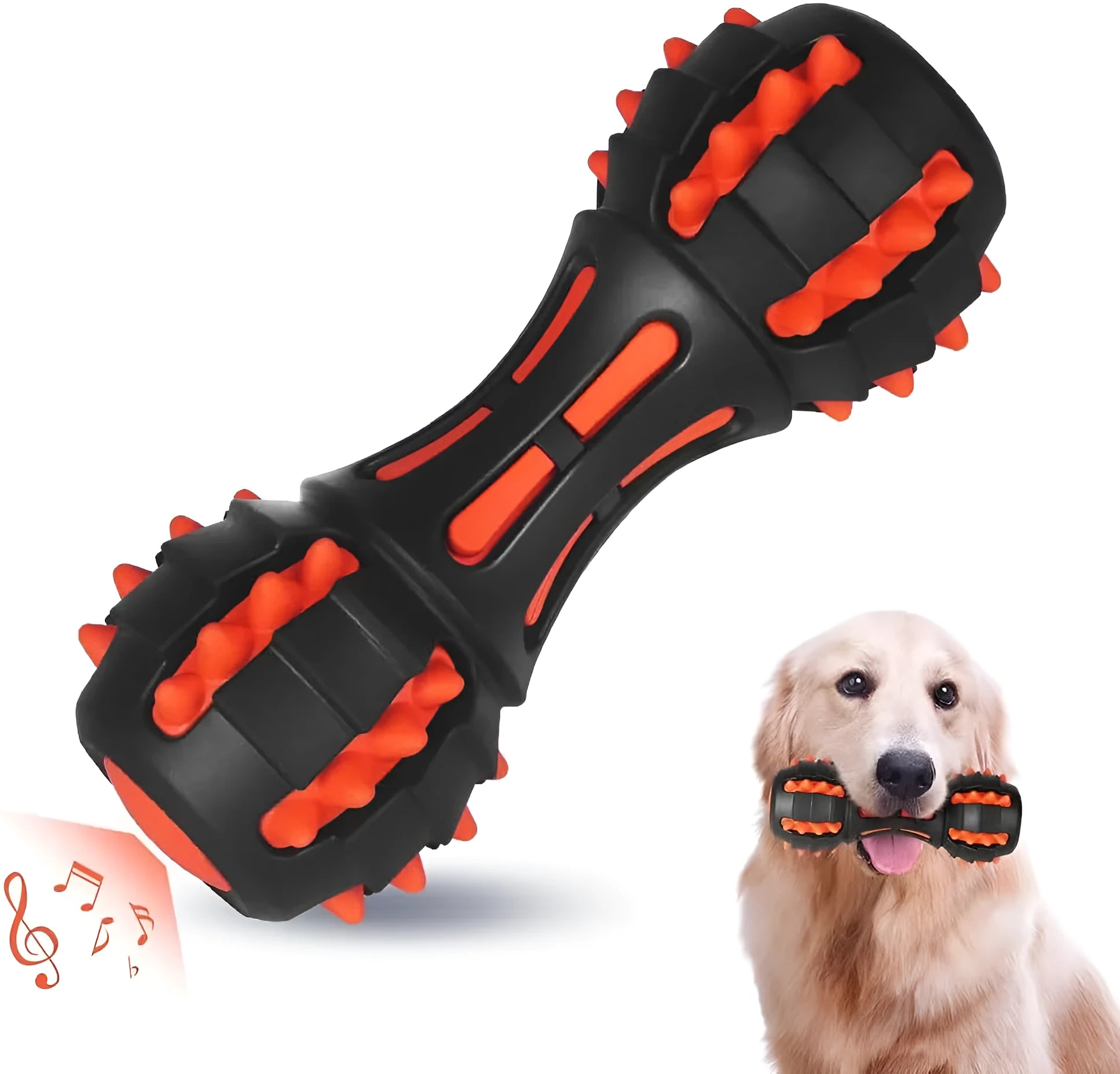 Red rubber dumbbell-shaped dog chew toy for aggressive chewers with textured surface