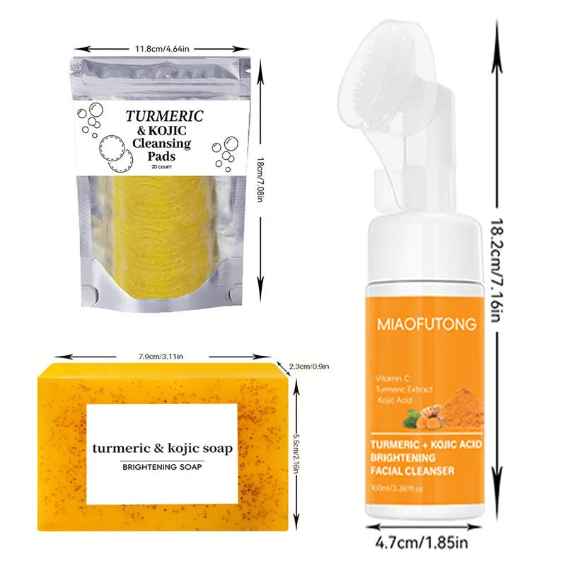 Turmeric cleansing mousse facial cleaning pad set with ginger granule soap and 30 pads