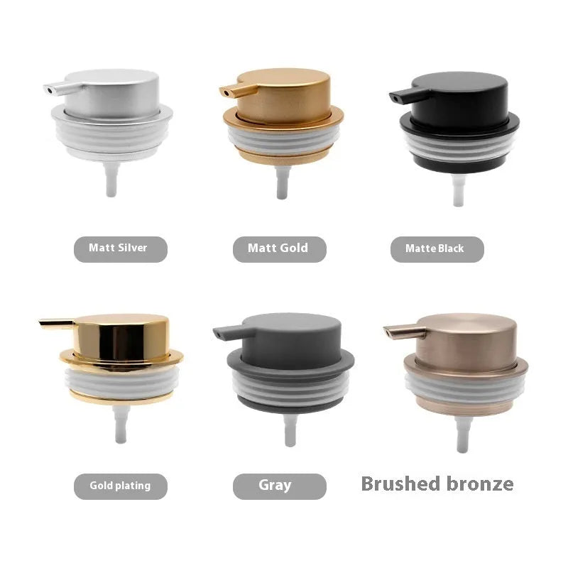 ABS plastic manual foam pump head for soap or cleanser in gold, silver, black, and Asian gold colours