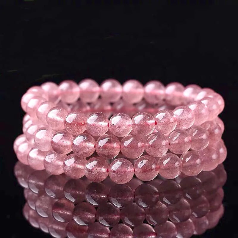 Strawberry quartz crystal bracelet with polished beads in three size options