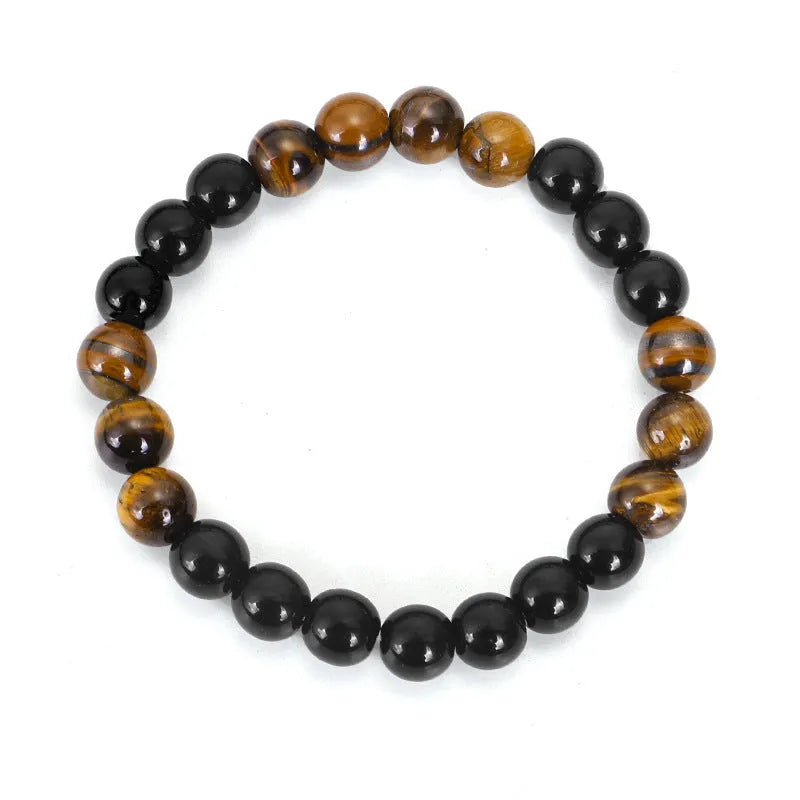 Handmade vintage tiger eye stone necklace with tassel details and ball bead chain