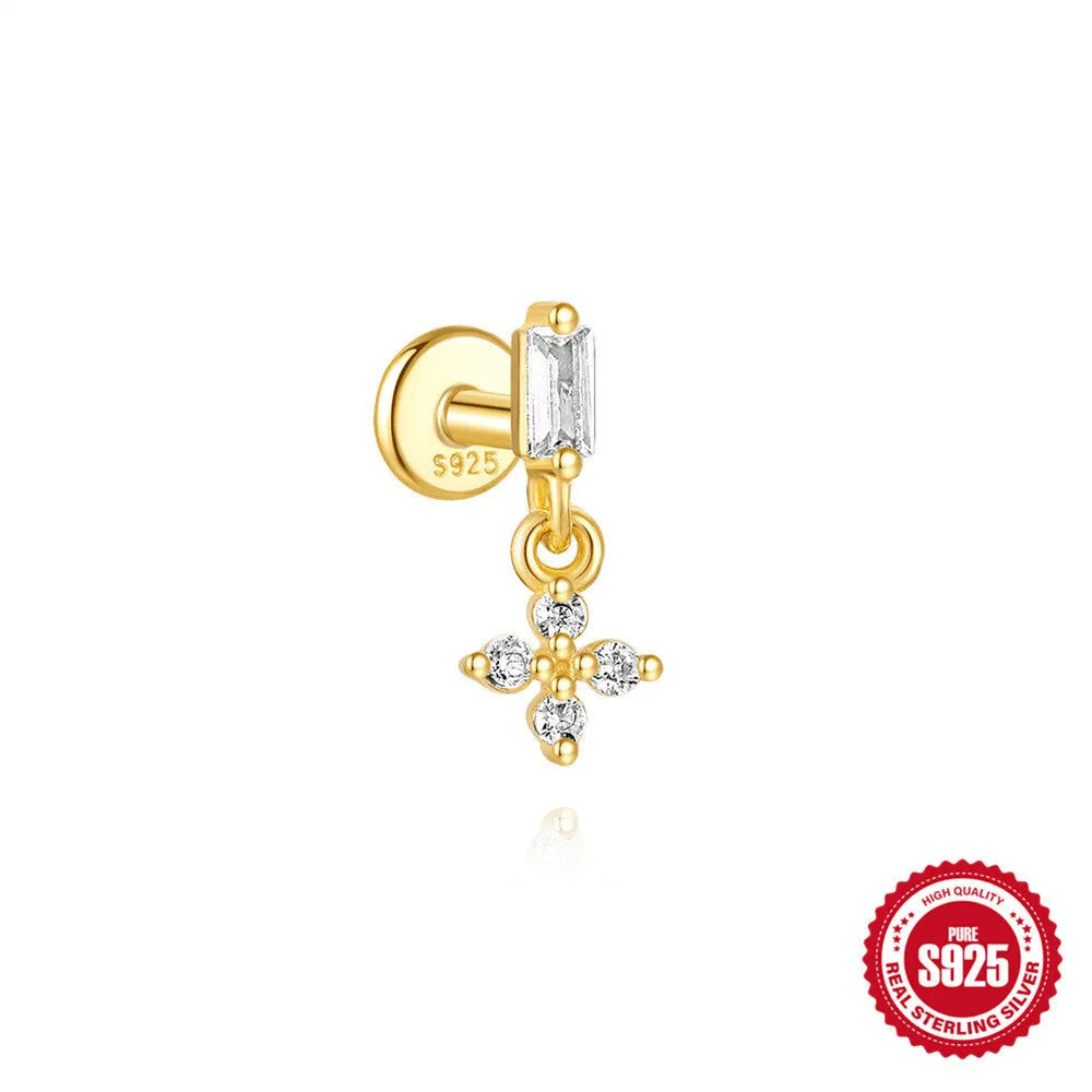 S925 sterling silver water drop earrings with flat spiral geometric design in gold colour