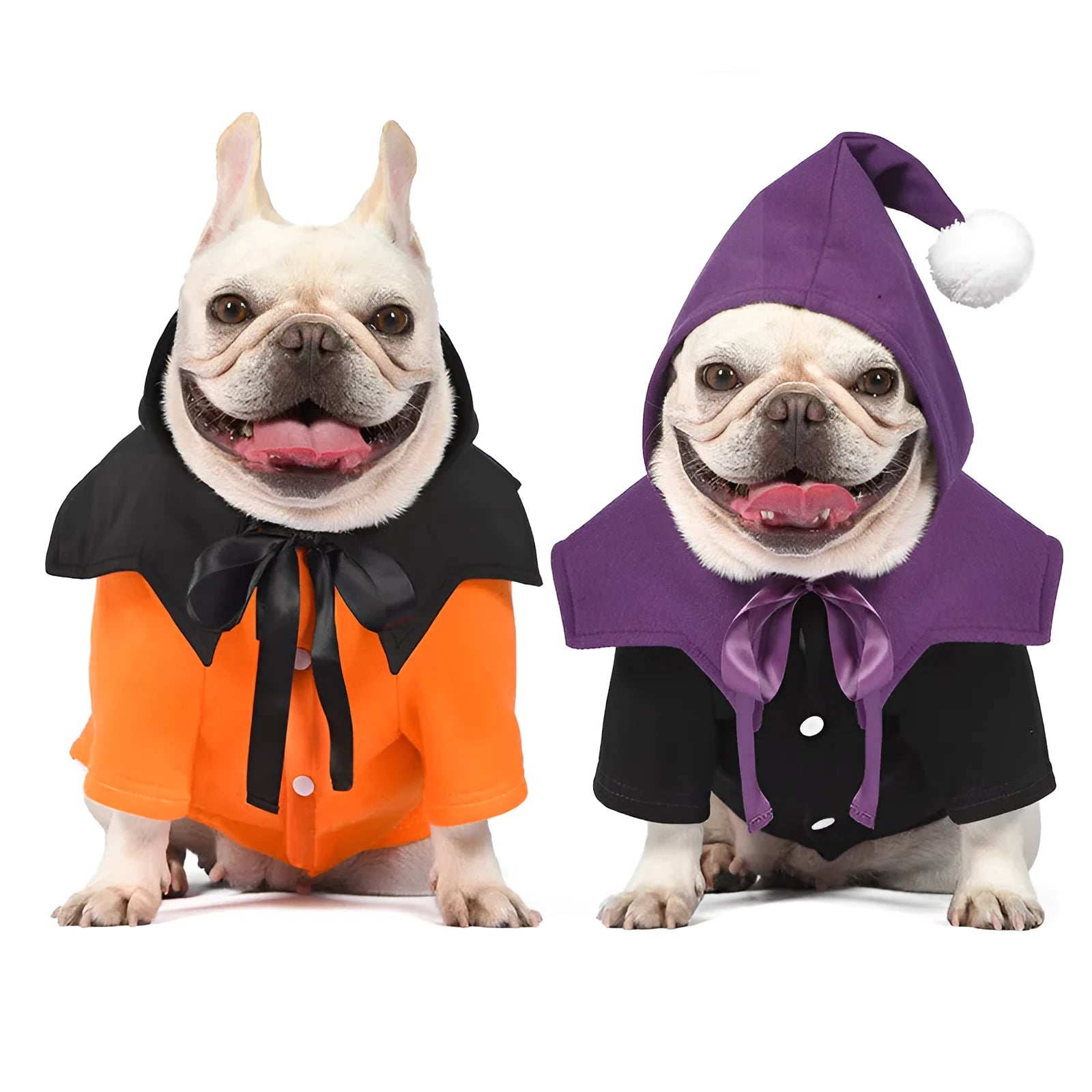Halloween pumpkin design dog costume two-piece set in cotton material showing black and orange colour options