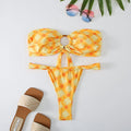 Women's floral printed tube top bikini swimsuit with backless briefs design