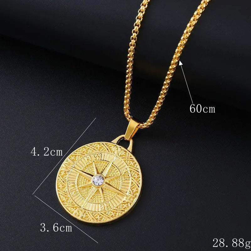 Gold geometric zircon necklace with diamond-like inlay on alloy pendant