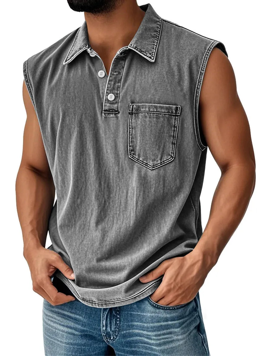 Men's 3D printed polo shirt with button front and short sleeves in loose fit