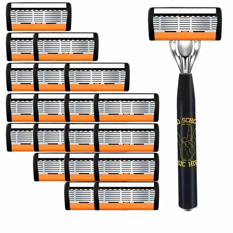 Black six-layer finger type handle for manual shaver cutter head with blade options