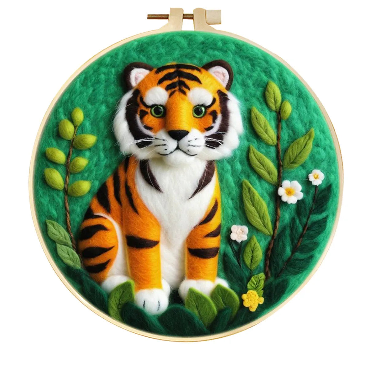 Round linen fabric embroidery kit with free hoop for making a 20x20 cm three-dimensional floral blanket painting.