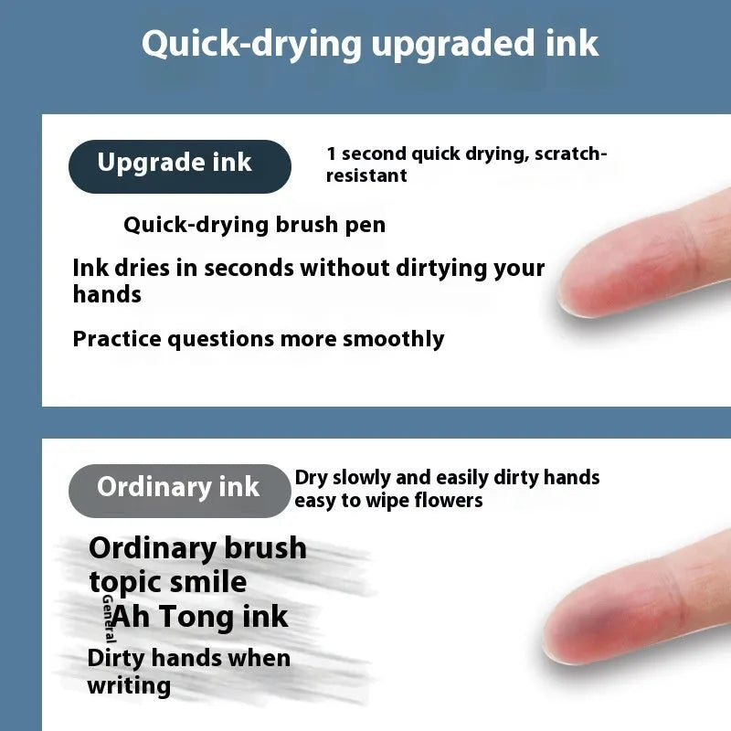 Quick-drying ballpoint pen refill with 500m writing length in black, red, blue, and ink blue colours.