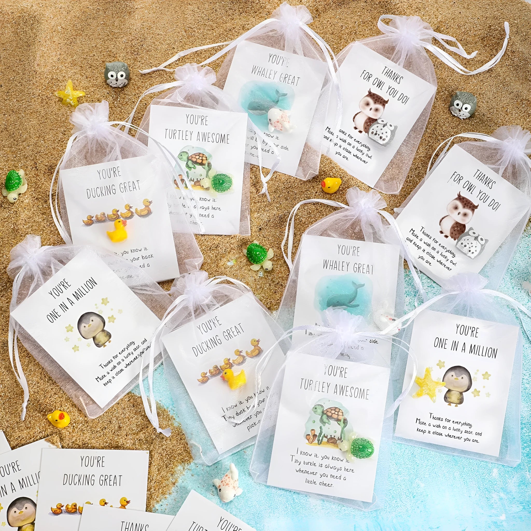 Set of resin office memo cards with pun inspiration phrases in various set size options