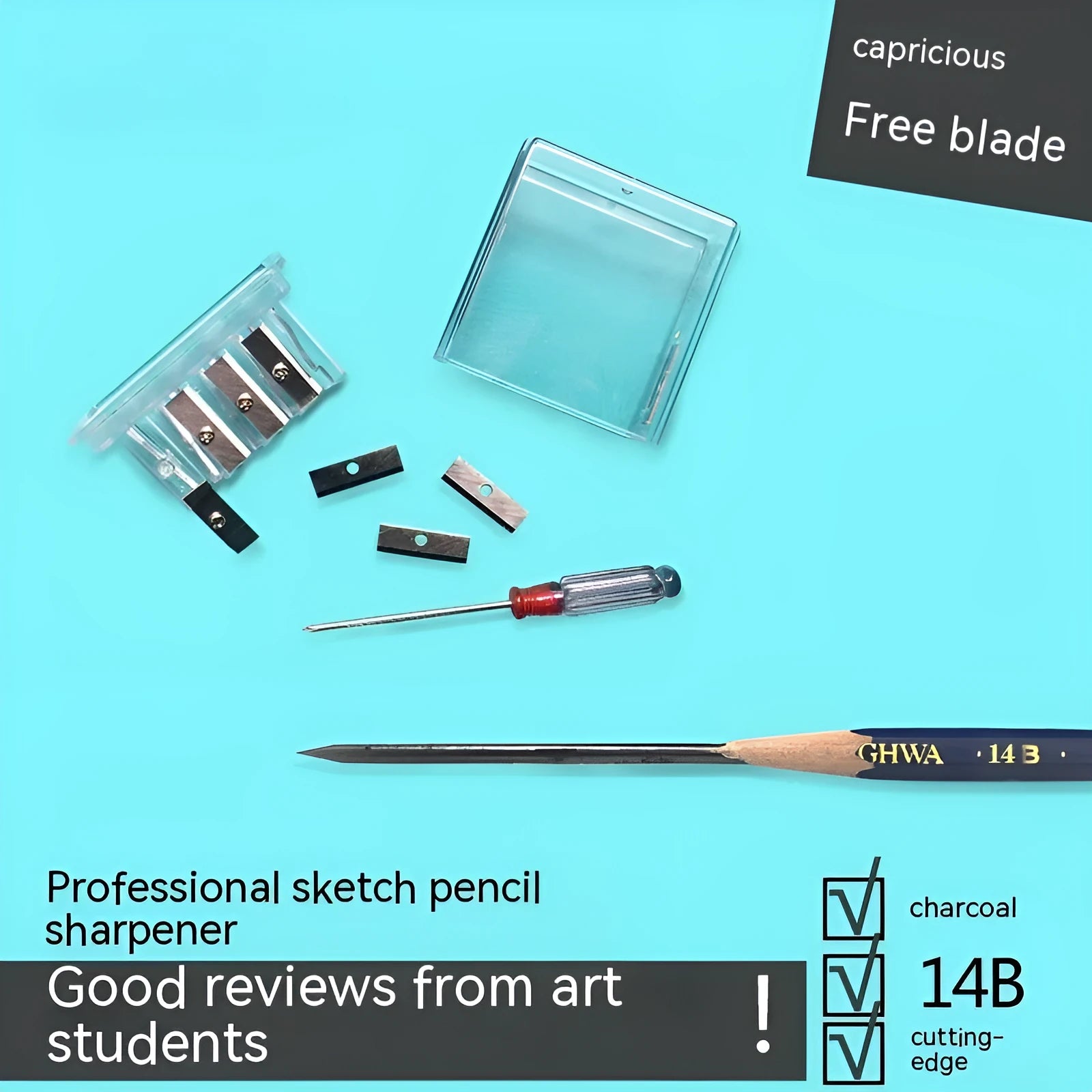Geometric plastic pencil sharpener with four holes for sketching art pencils