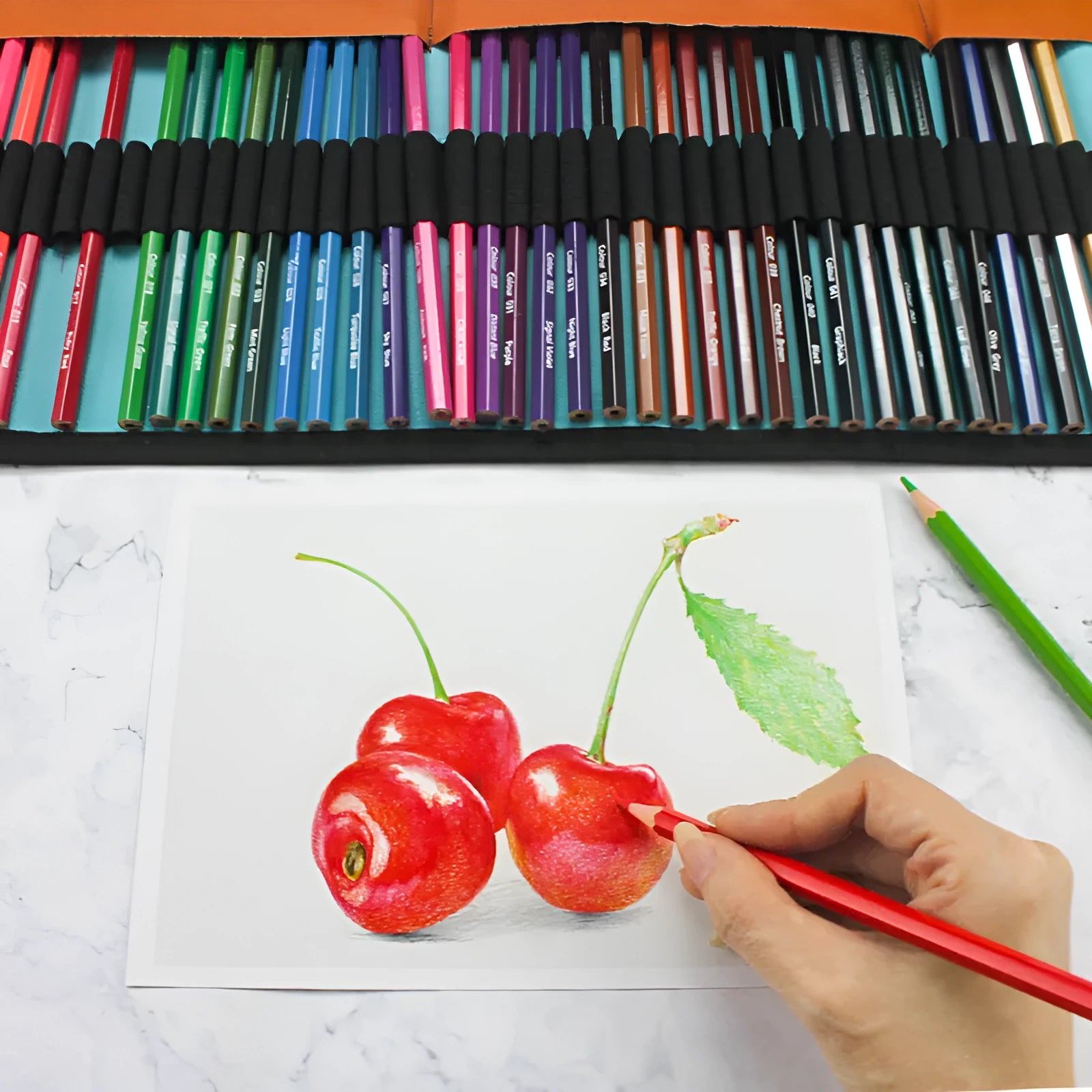 Set of 50 wooden coloured pencils for oil painting in a wooden storage case with Grade 1 basswood construction