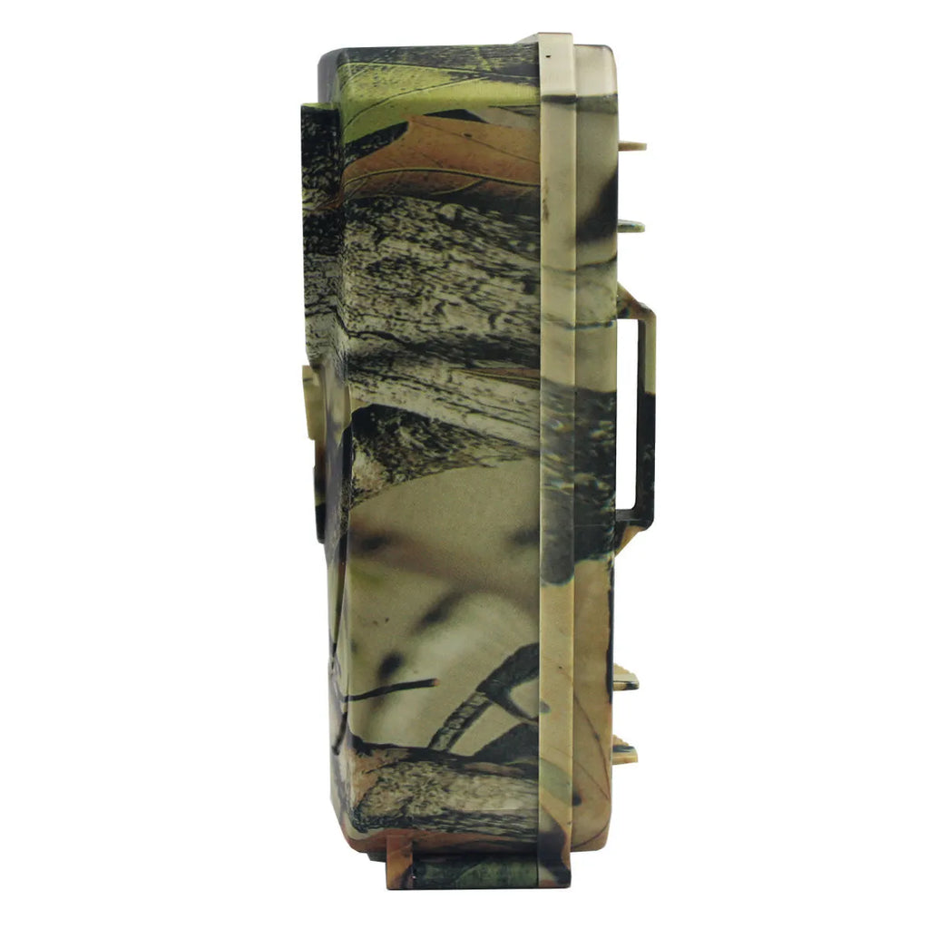 Yellow brown 16MP hunting game camera with infrared LEDs and wide lens for outdoor scouting