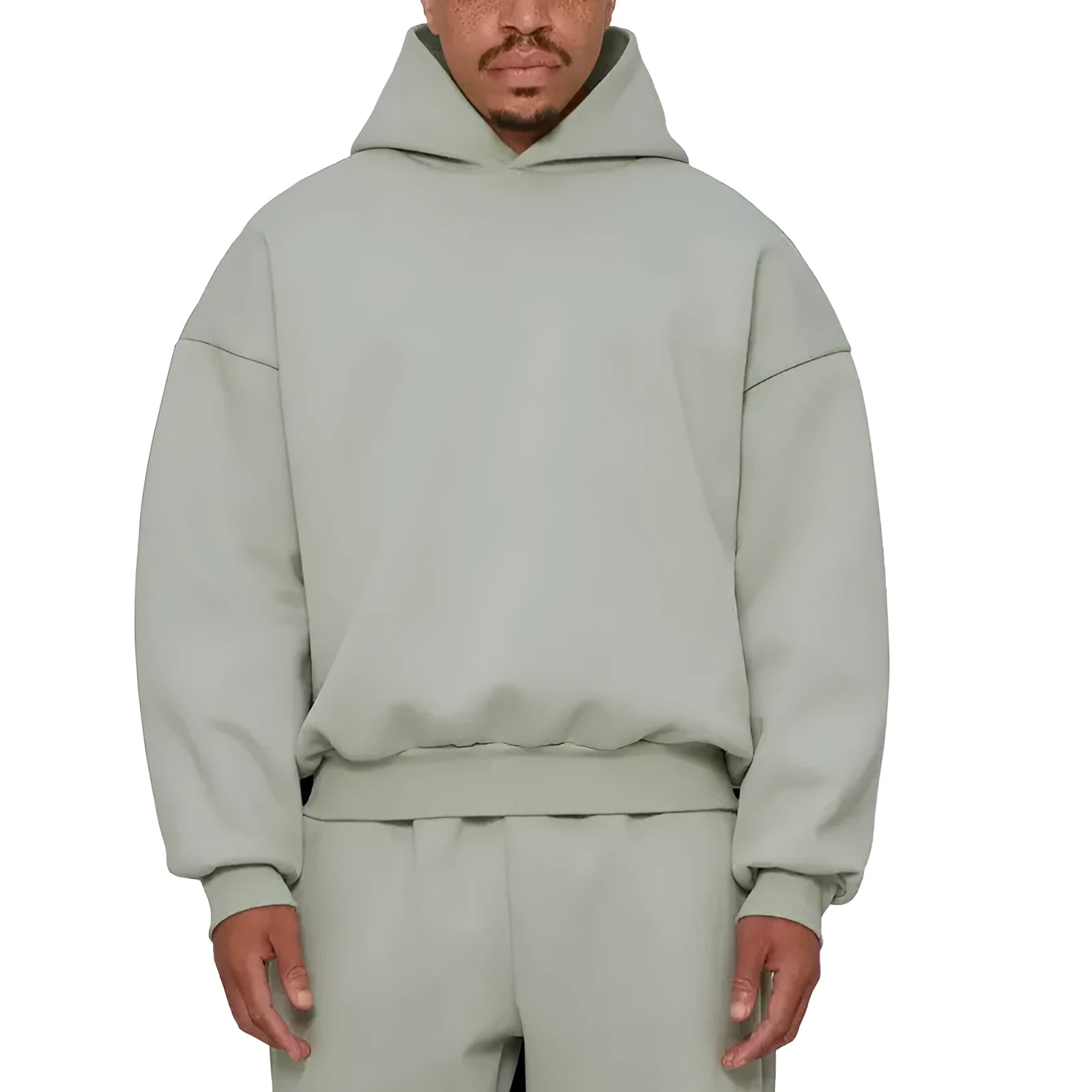 Men's fleece-lined cotton hoodie sweater in solid colour with wool lining and pullover design