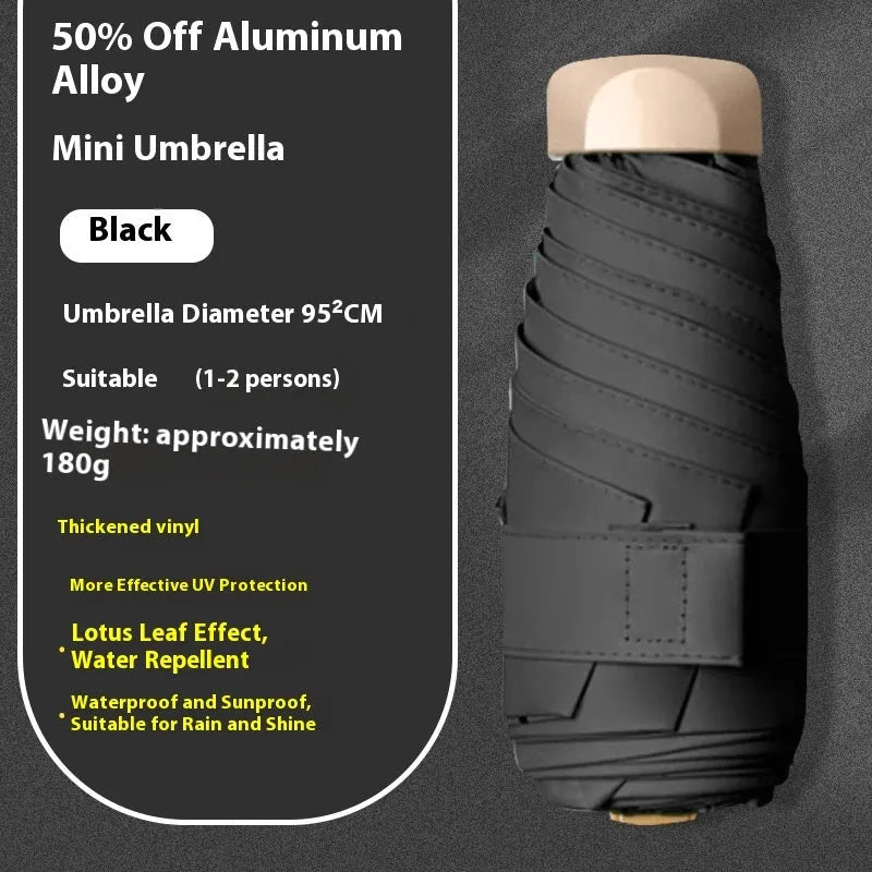 Five-fold gradient vinyl mini sun umbrella open showing colour and alloy frame