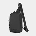 Casual black camouflage pattern insulated chest bag with a single strap and waterproof TPU exterior.