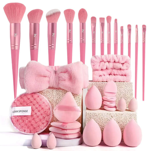 Beauty tools combination suit for face wash and makeup in brown, pink, purple colours