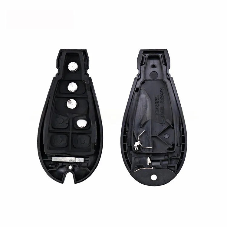 White plastic replacement key shell for Dodge and Chrysler cars, shown with dimensions 85mm by 42mm.