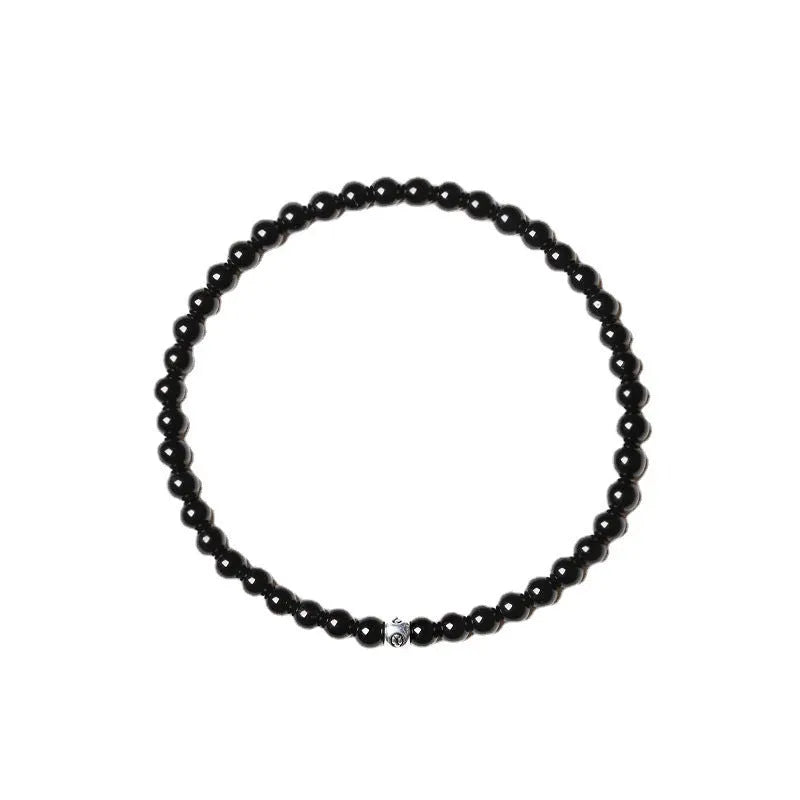 Geometric agate obsidian blue San bead bracelet with 4mm electroplated chamfered square grains