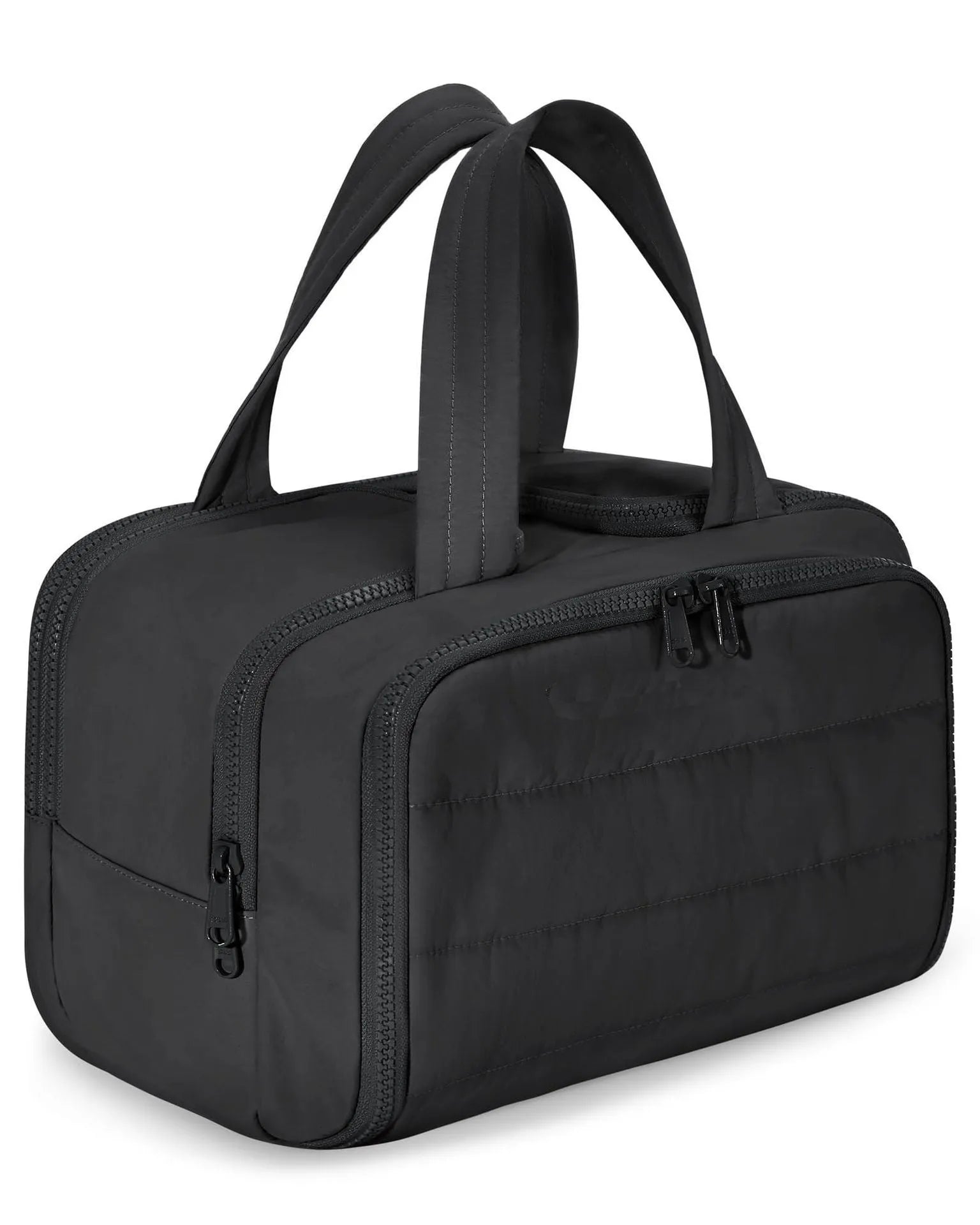 Large travel toiletry bag in lightweight polyester with wide opening, shown in available colours