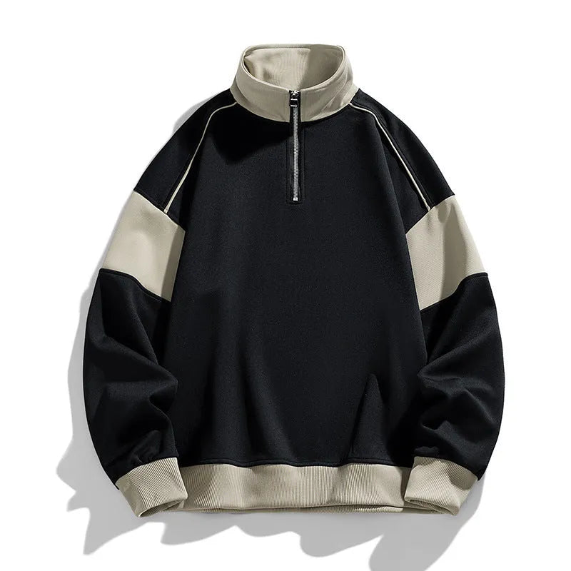 Men's hooded rabbit fur corduroy sweater showing drop shoulder and loose lapels design
