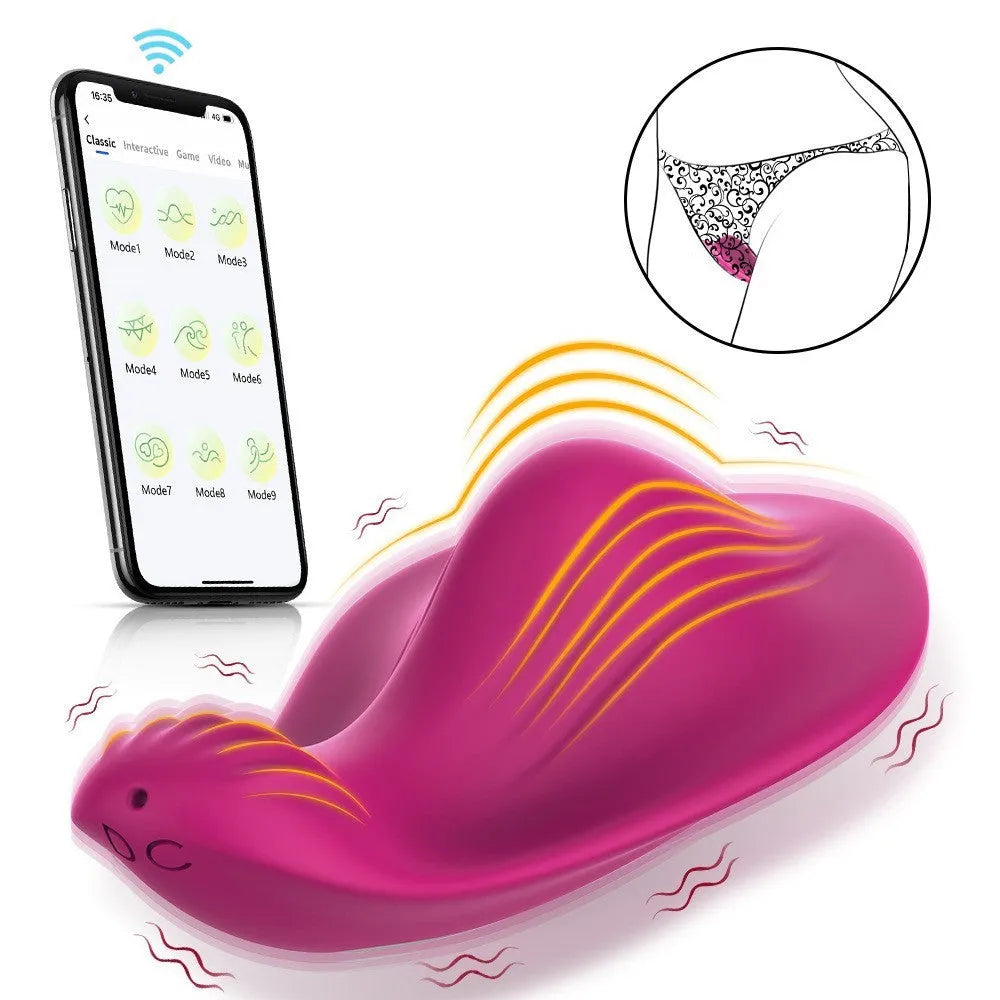 Rose red wearable female massager with silicone body and USB charging port