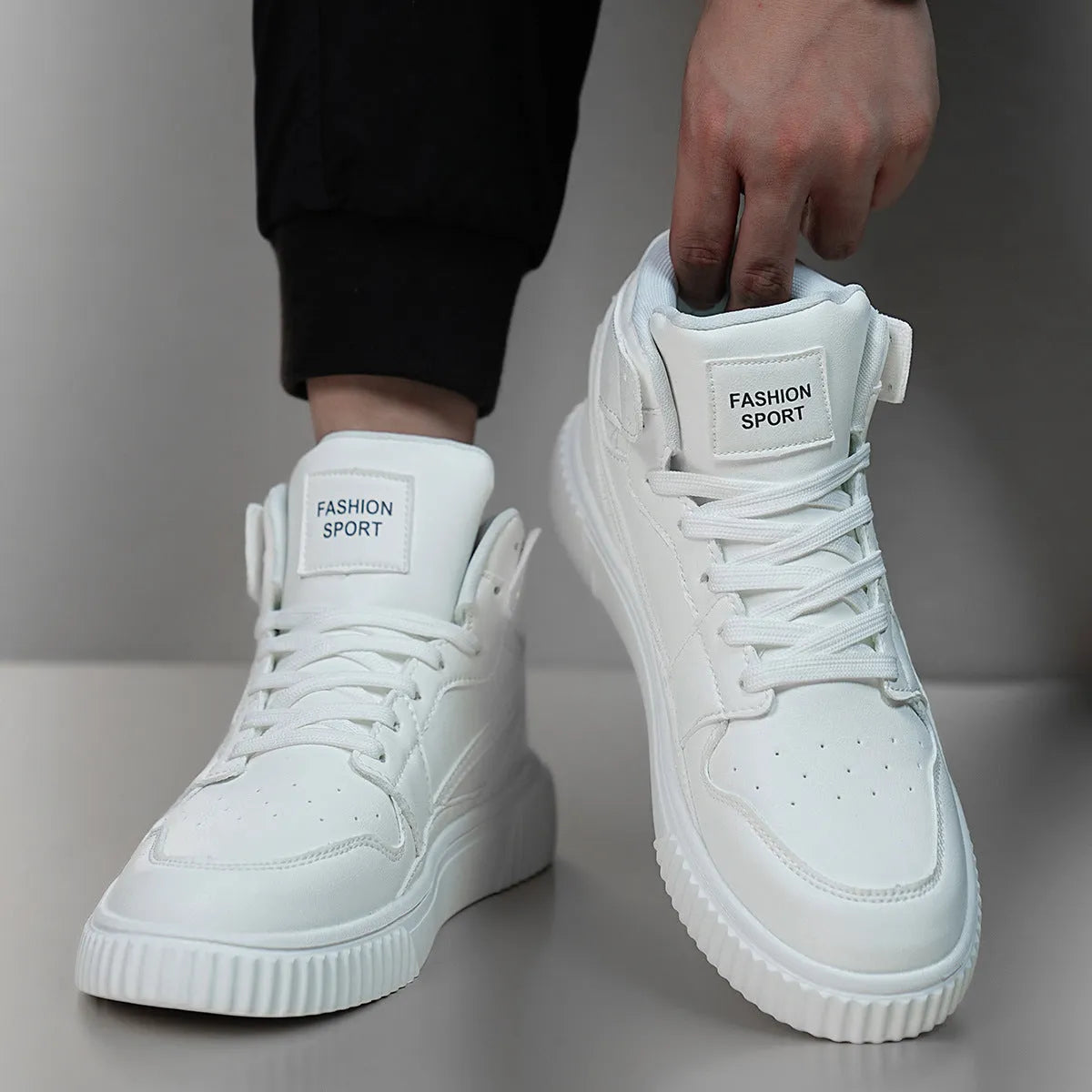White men's round toe casual shoes with microfiber upper available in sizes 37 to 45
