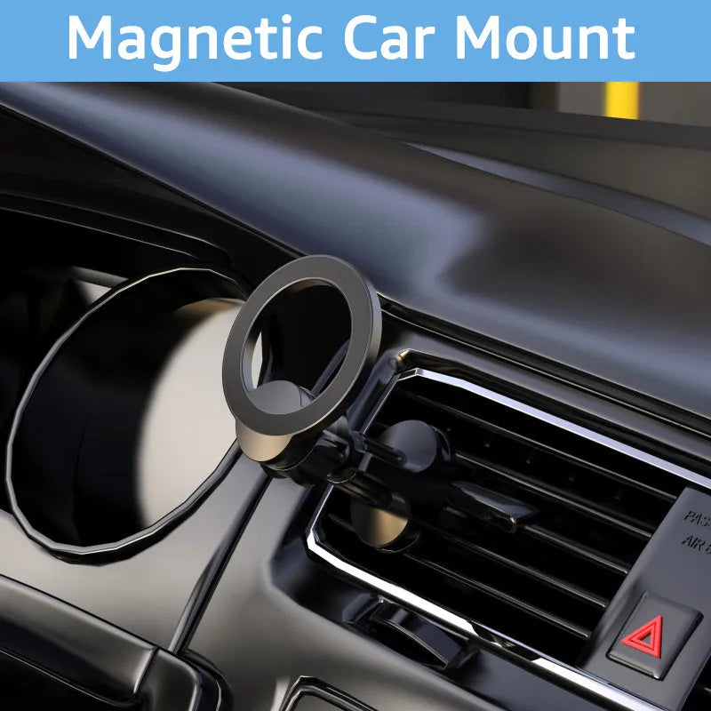 Black magnetic car phone holder with O-ring bracket for mounting phones up to 6.8 inches in vehicles