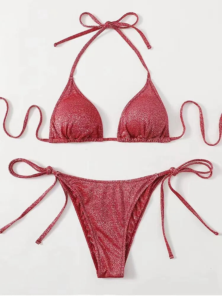 Women's bandage design bikini swimsuit in polyester available in multiple colours and sizes.