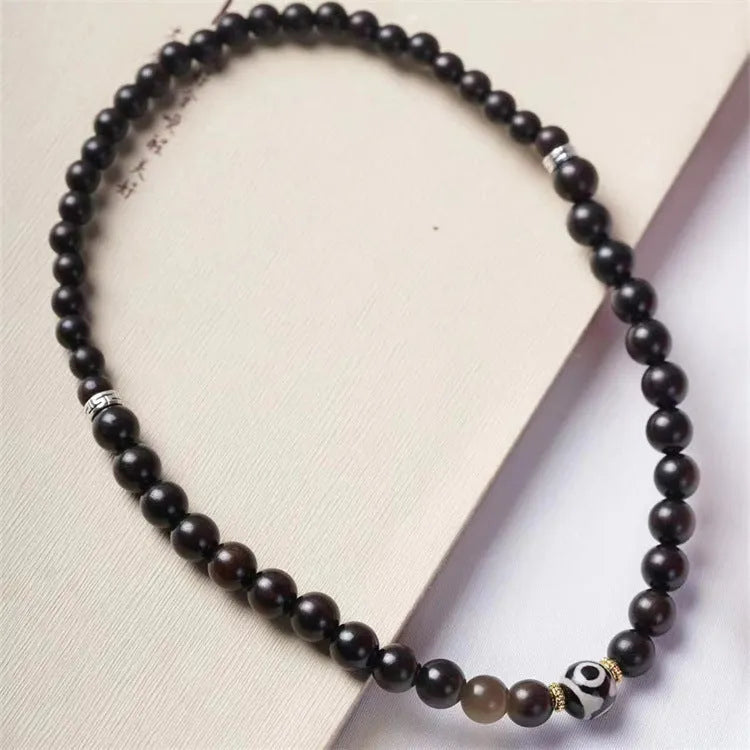 Ebony wood Tibet beads bracelet with 8mm diameter and two-circle retro design