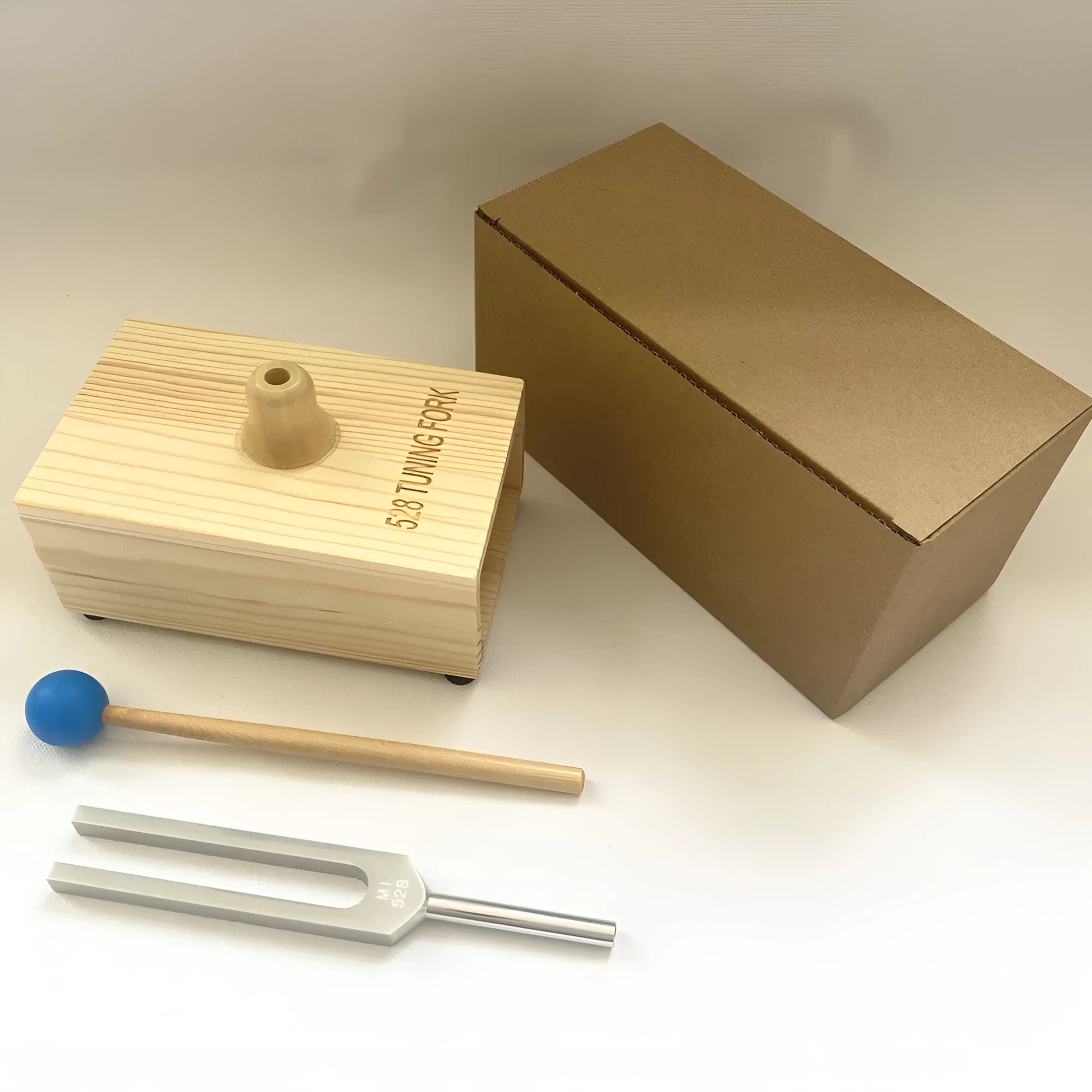 Aluminium alloy tuning fork and speaker set in kraft paper box for 432Hz or 258 frequency.