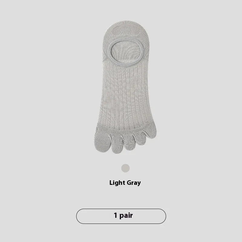 Men's five-finger invisible socks in white, khaki, light grey, dark grey, and black colours