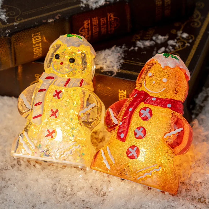 Glowing gingerbread man Christmas ornament with choice of red, white, clear or transparent red scarf