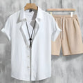 Men's casual Hawaiian outfit with 3D printed design on short sleeve shirt and matching shorts